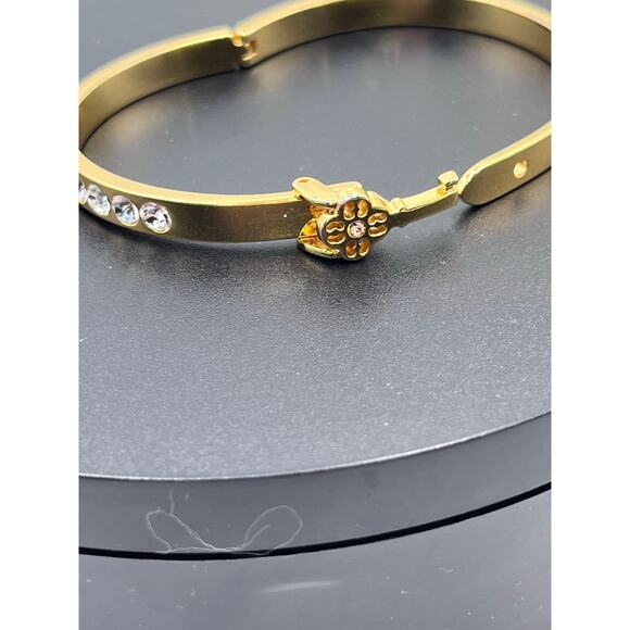 MY FLAT in LONDON Crown Gold Tone Buckle Belt Rhinestone Hinged  Bangle Bracelet - Picture 6 of 8